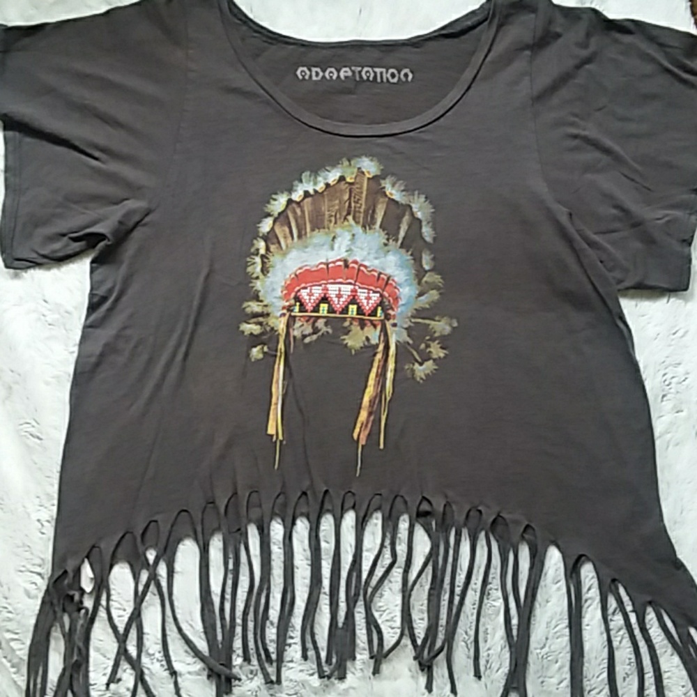 ❤Adaptation graphic tee with fringe bottom - Picture 2 of 7